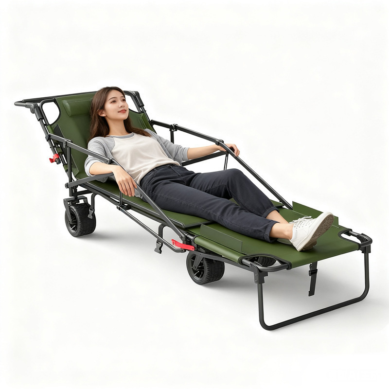 Outdoor Camping Recliner - عربة تخييم قابلة للطي بعجلات متينة،