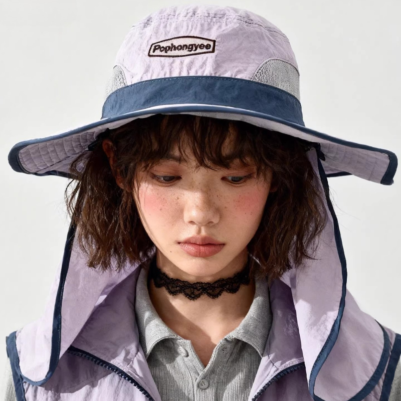 Camping Outdoor Quick Drying Sun Neck Protection Cap Hat - قبعات نسائية عصرية بتصميم شبكي وتطريز