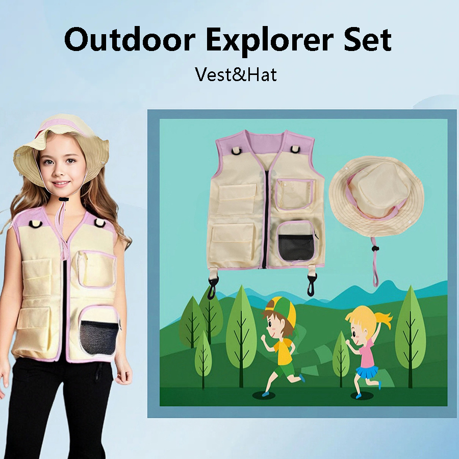 Outdoor Camping Kids Activities - صدرية وقبعة مستكشفة للأطفال ، جيوب