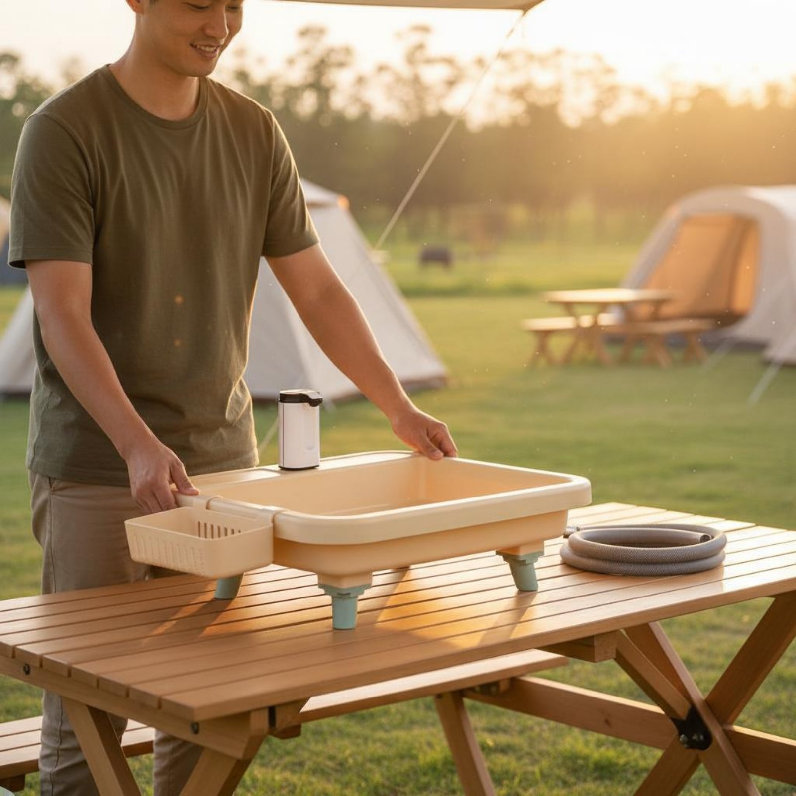 محطة غسيل يدوية محمولة بزر واح - مراجعة Outdoor Camping وسعره